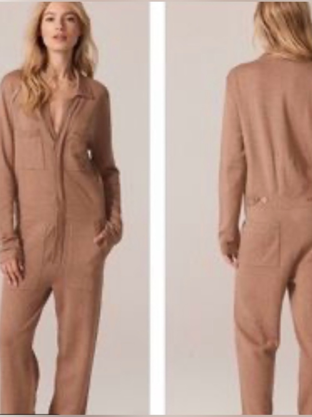 NakedCashmere soft tan oatmeal colored jumpsuit with pockets S/M